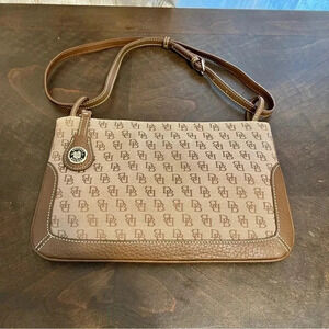 Monogram Dooney & Bourke Slim Zip Top Shoulder Bag Brown Taupe Leather Mocha